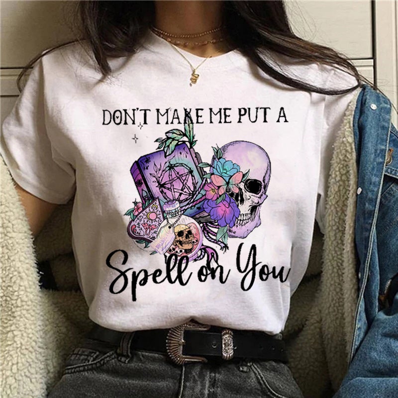 wish fun horror printed pattern round neck short sleeve t-shirt women's top - Image 3
