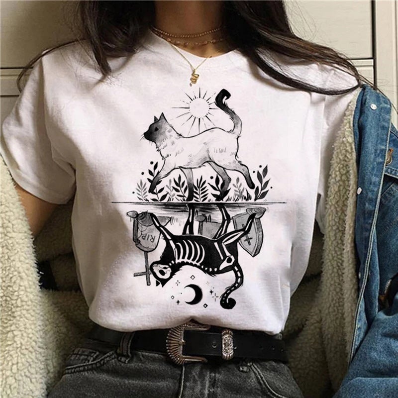 wish fun horror printed pattern round neck short sleeve t-shirt women's top - Image 5