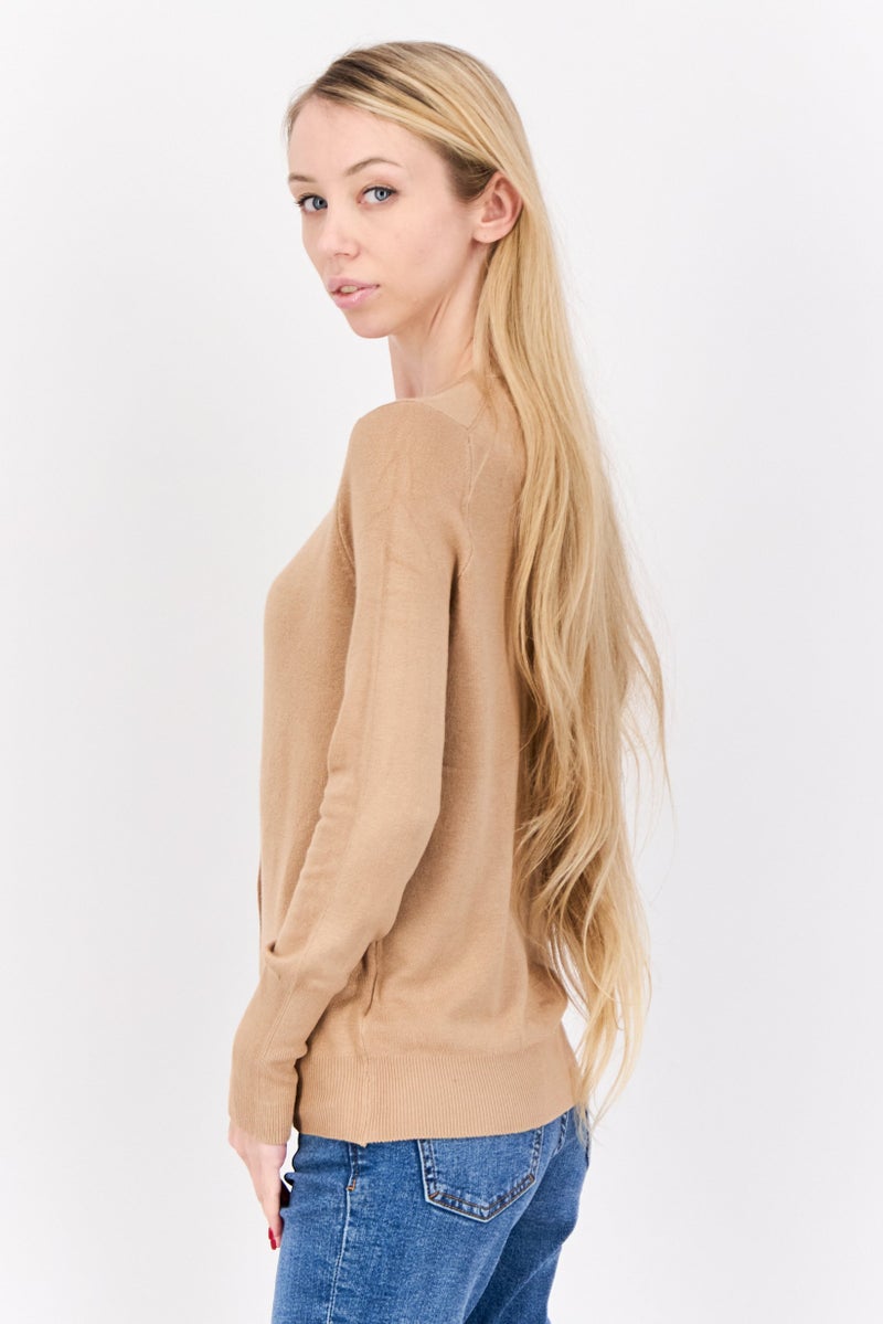 PHILOSOPHY Women Round Neck Textured Cardigan, Tan  - Image 2