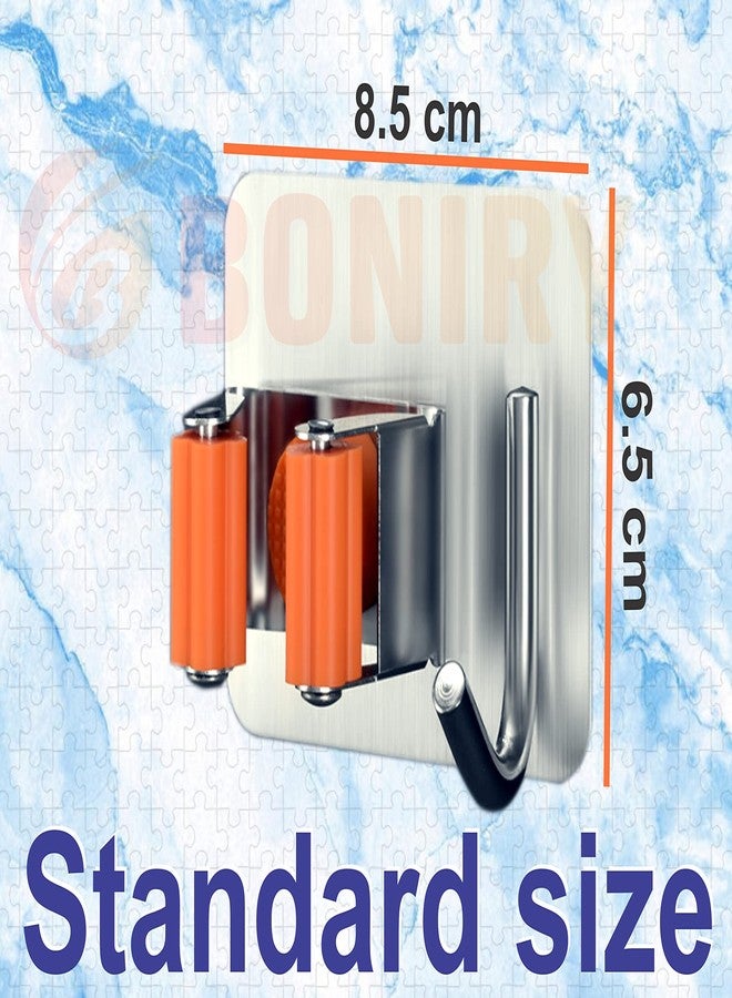 Boniry Adhesive Mop Holder and Broom Holder Wall Mounted Steel | Broom Stick Holder Wall Mounted for Home No Drilling (2, Orange) - Image 3