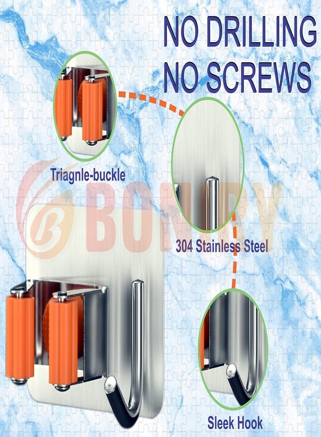 Boniry Adhesive Mop Holder and Broom Holder Wall Mounted Steel | Broom Stick Holder Wall Mounted for Home No Drilling (2, Orange) - Image 2