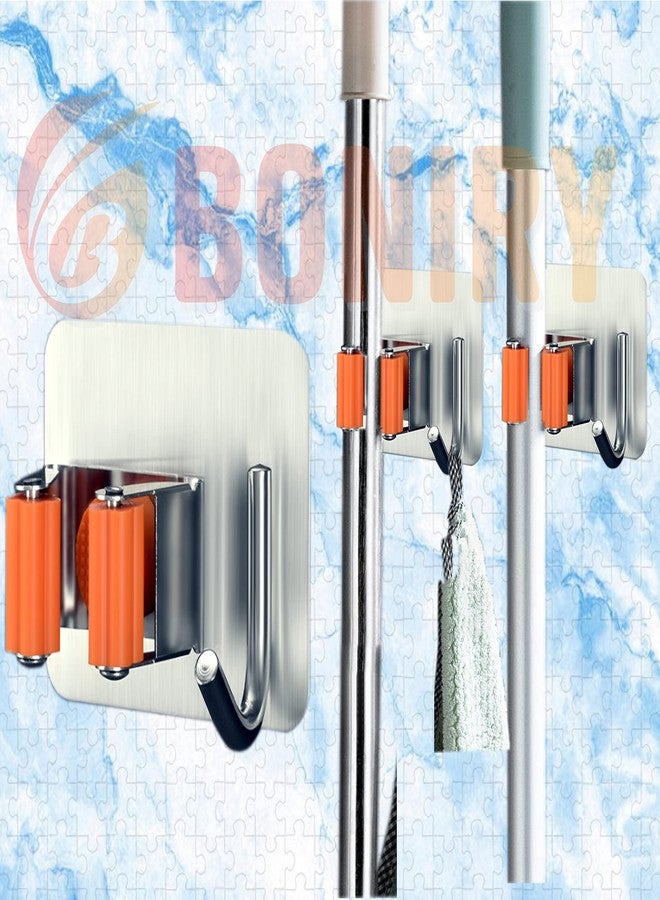 Boniry Adhesive Mop Holder and Broom Holder Wall Mounted Steel | Broom Stick Holder Wall Mounted for Home No Drilling (2, Orange) - Image 5