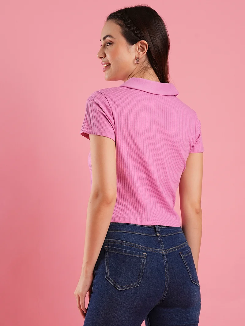 globus Women Solid Shirt Collar Shirt Style Top