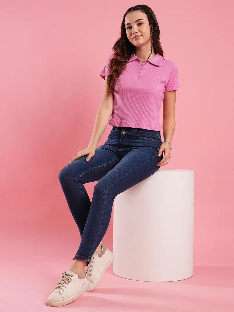 globus Women Solid Shirt Collar Shirt Style Top
