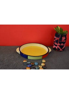 RenHomz Renhomz Premium Ceramic HandPainted Pizza Plate Size 8 inch Microwave Safe Oven Safe Attractive Colors and Designs Available Yellow Multi  - Image 1