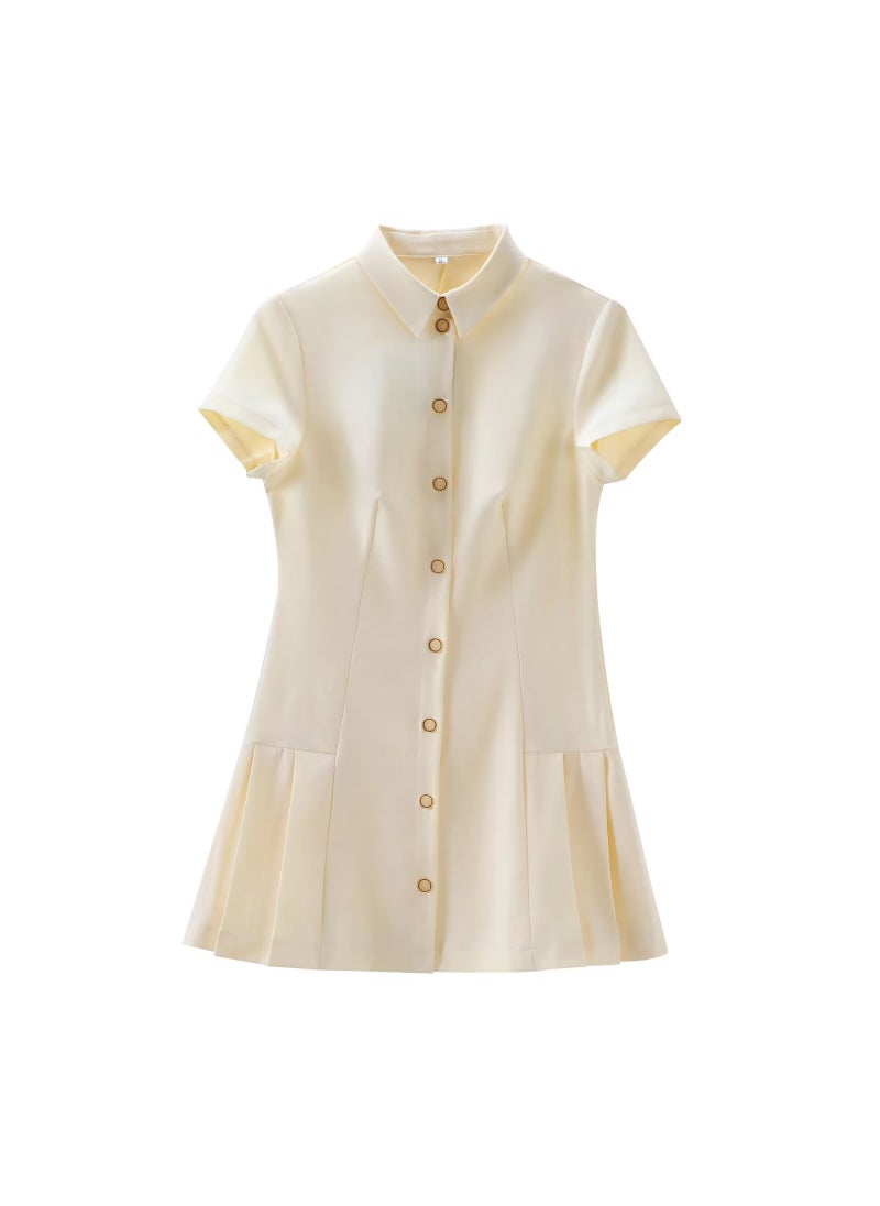 Generic - Fashionable Casual Shirt Style Dress ZA Womens Wholesale European Style French Design Collar Dress Short A-Line Skirt Polyester Blend Summer 2024 Creamy-white - Image 1