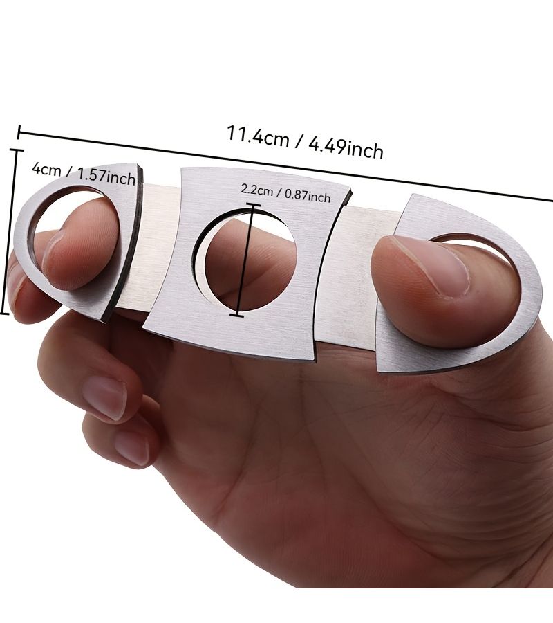 Silvery And Golden Double Blade Stainless Steel Cigar Cutter With Leather Case Portable Lightweight Design Sharp Blade - Image 3