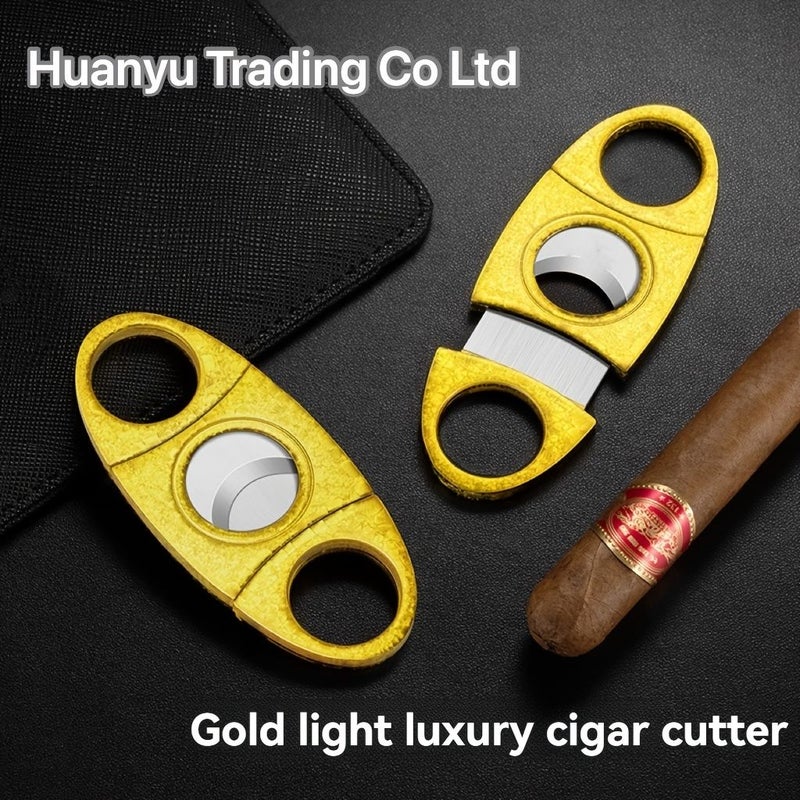 Silvery And Golden Double Blade Stainless Steel Cigar Cutter With Leather Case Portable Lightweight Design Sharp Blade - Image 5