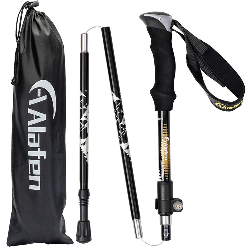 A ALAFEN Aluminum Collapsible Ultralight Travel Trekking Hiking Pole for Men and Women (Fits 5'3" - 6'2"), Single Pole (1 Pack), Black - Image 2