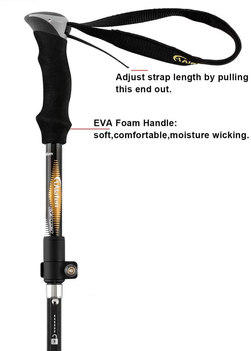 A ALAFEN Aluminum Collapsible Ultralight Travel Trekking Hiking Pole for Men and Women (Fits 5'3" - 6'2"), Single Pole (1 Pack), Black - Image 5