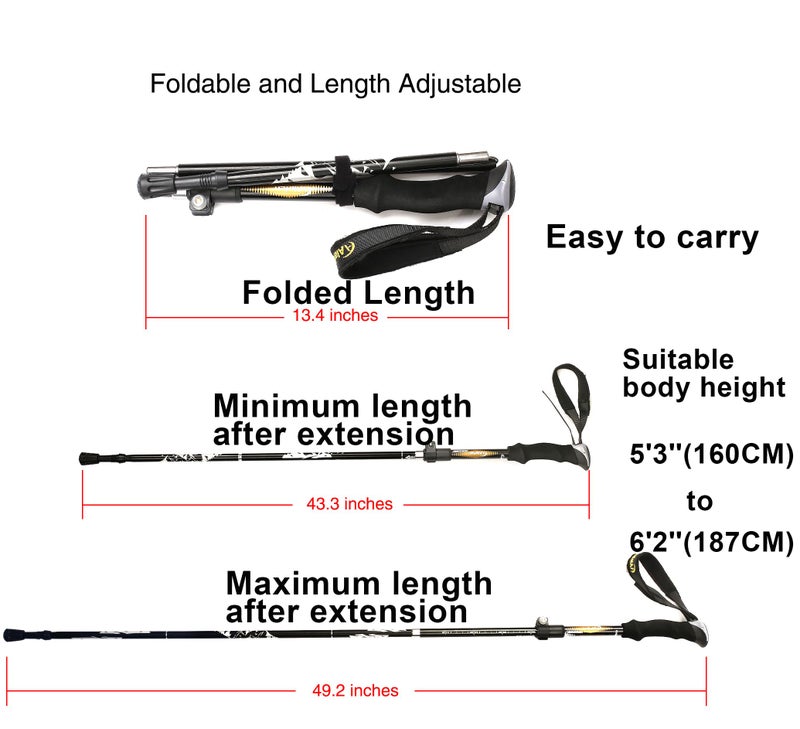 A ALAFEN Aluminum Collapsible Ultralight Travel Trekking Hiking Pole for Men and Women (Fits 5'3" - 6'2"), Single Pole (1 Pack), Black - Image 3