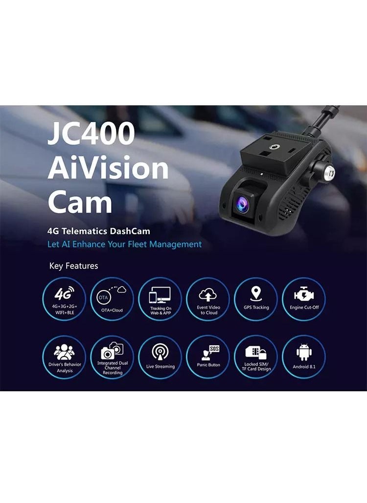 جيمي - داش كام JC400P 4G بدقة FHD 1080P تدعم البث المباشر , تحتوي على كاميراتين أمامي وداخلي ,تتبع عن بعد , مدخل شريحة 4G - Image 1