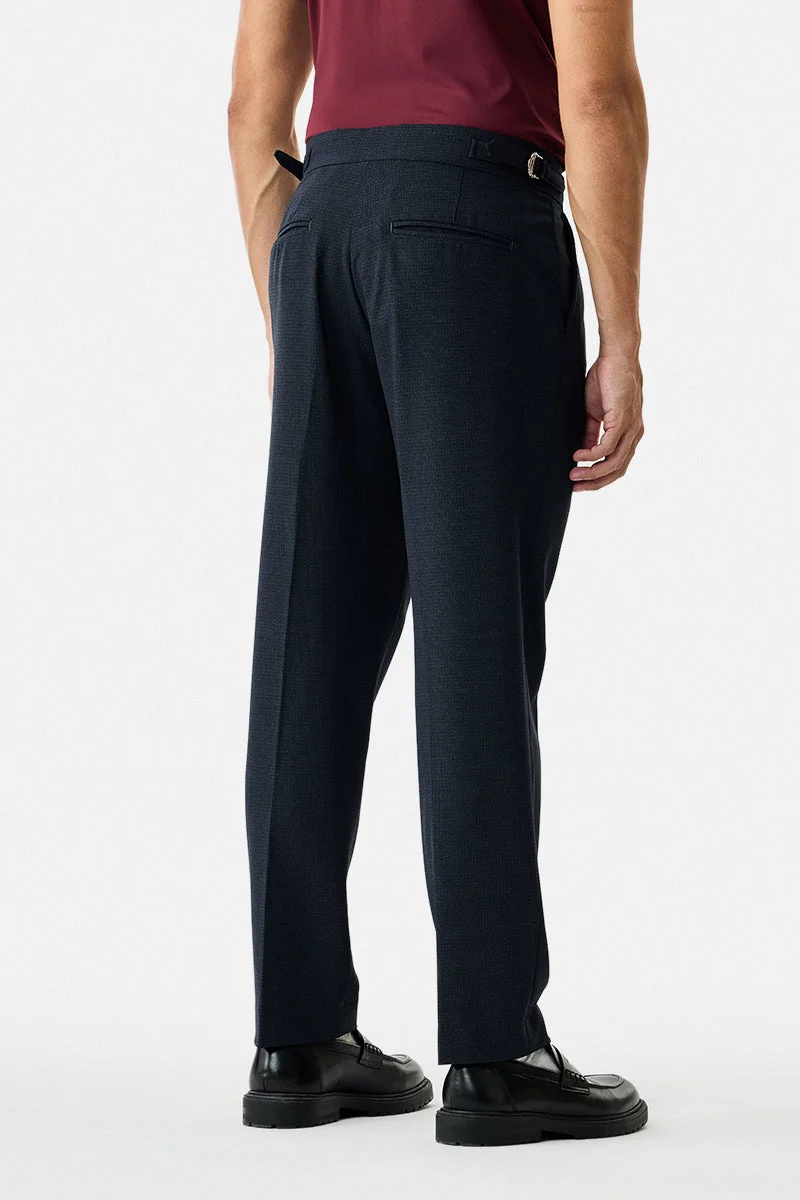 Snitch Navy Relaxed Fit Stretch Pleated Trousers for Men | Best Price UAE