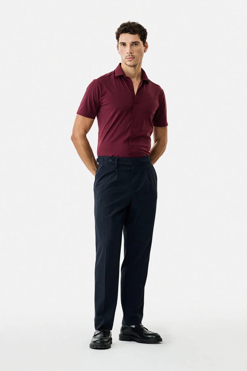 Snitch Navy Relaxed Fit Stretch Pleated Trousers for Men | Best Price UAE