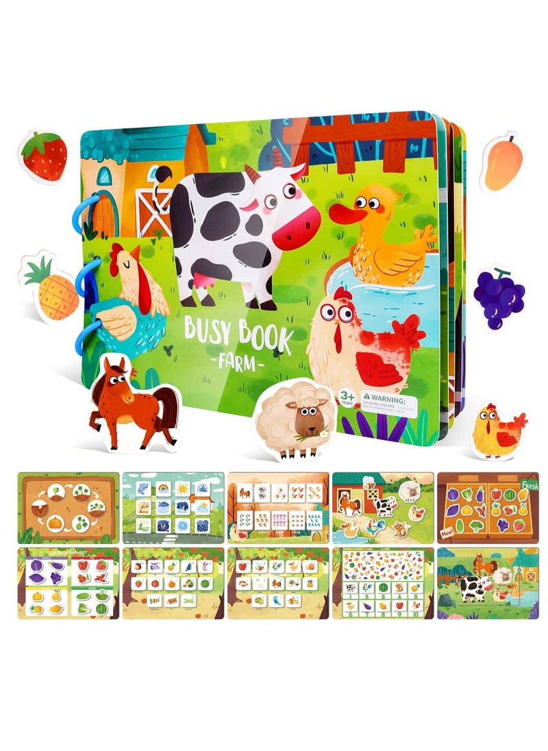 Montessori Toys Educational Busy Book, Early Learning Interactive Toys for Kids, Sensory Toy Preschool Activity Binder Busy Book for Develop Learning Skills (Farm Theme)  - Image 1