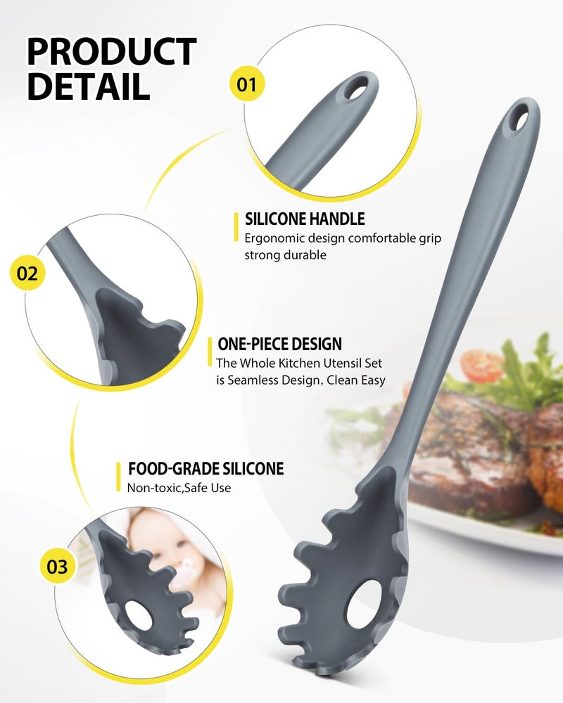 SouxMux 3 Pcs Silicone Kitchen Utensils Set, Soup Ladle-Pasta Fork-Slottede Spoon, Nonstick BPA Free High Heat Resistant Cooking Utensils for Mixing, Serving, Draining, Turning, Stirring - Image 2