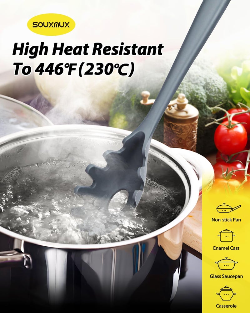 SouxMux 3 Pcs Silicone Kitchen Utensils Set, Soup Ladle-Pasta Fork-Slottede Spoon, Nonstick BPA Free High Heat Resistant Cooking Utensils for Mixing, Serving, Draining, Turning, Stirring - Image 4