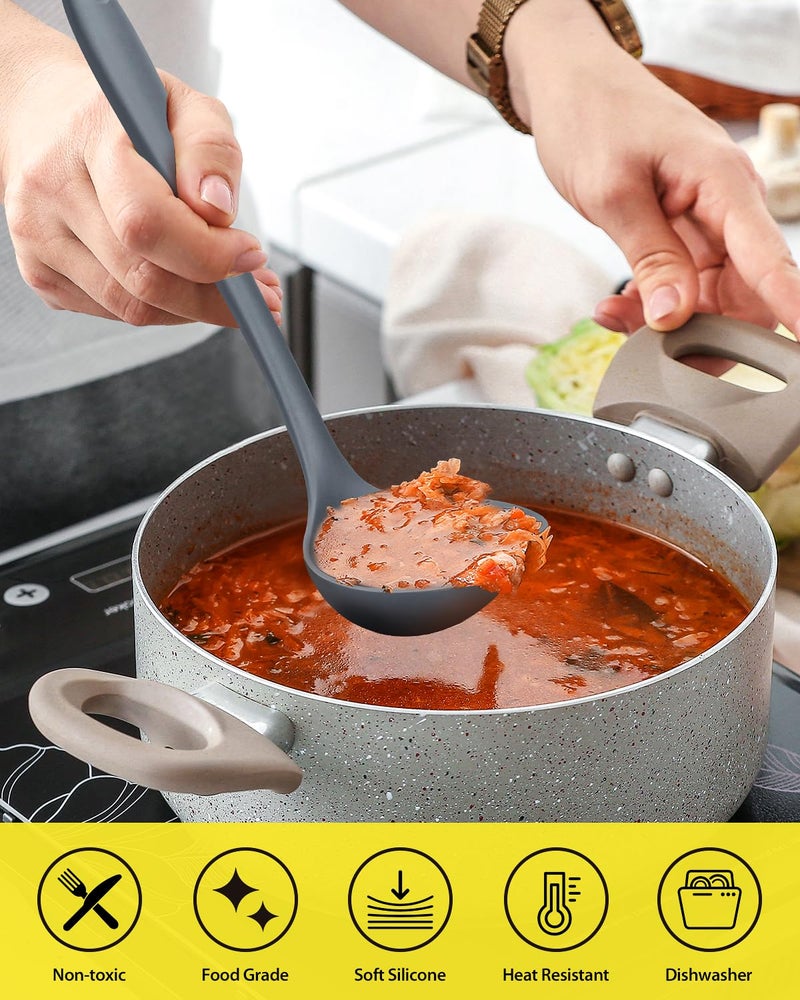 SouxMux 3 Pcs Silicone Kitchen Utensils Set, Soup Ladle-Pasta Fork-Slottede Spoon, Nonstick BPA Free High Heat Resistant Cooking Utensils for Mixing, Serving, Draining, Turning, Stirring - Image 5