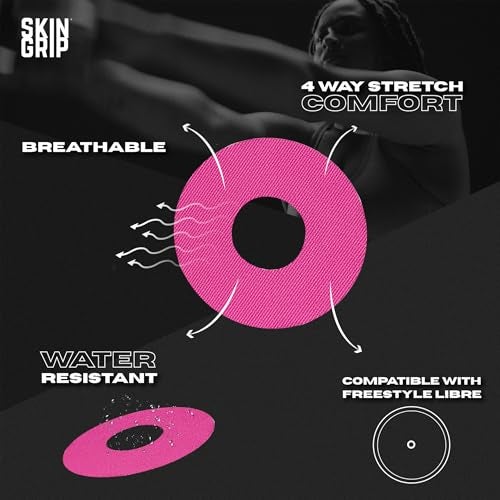 Skin Grip Freestyle Libre 2 & Lingo Sensors Cover – Compatible with Infusion Sets, Waterproof Adhesive Tape, Covers w/Cutout (Not for Libre3), Lasts 10-15 Days, CGM Sensor Patches, Pink - Image 2