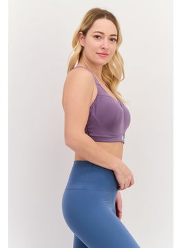 Adidas Women Brand Logo Padded Sports Bra, Purple  - Image 4