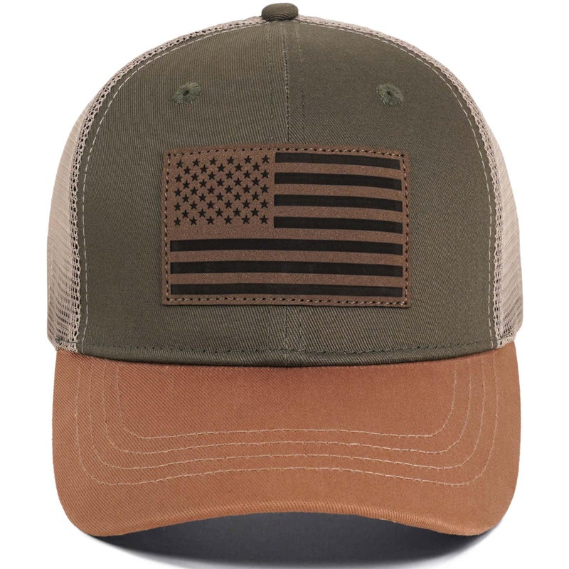 MixYoke American Flag Trucker Hat - Snapback Hats for Men Women Baseball Cap - Breathable Mesh & Adjustable Fit for Casual Wear-Grey Green - Image 1