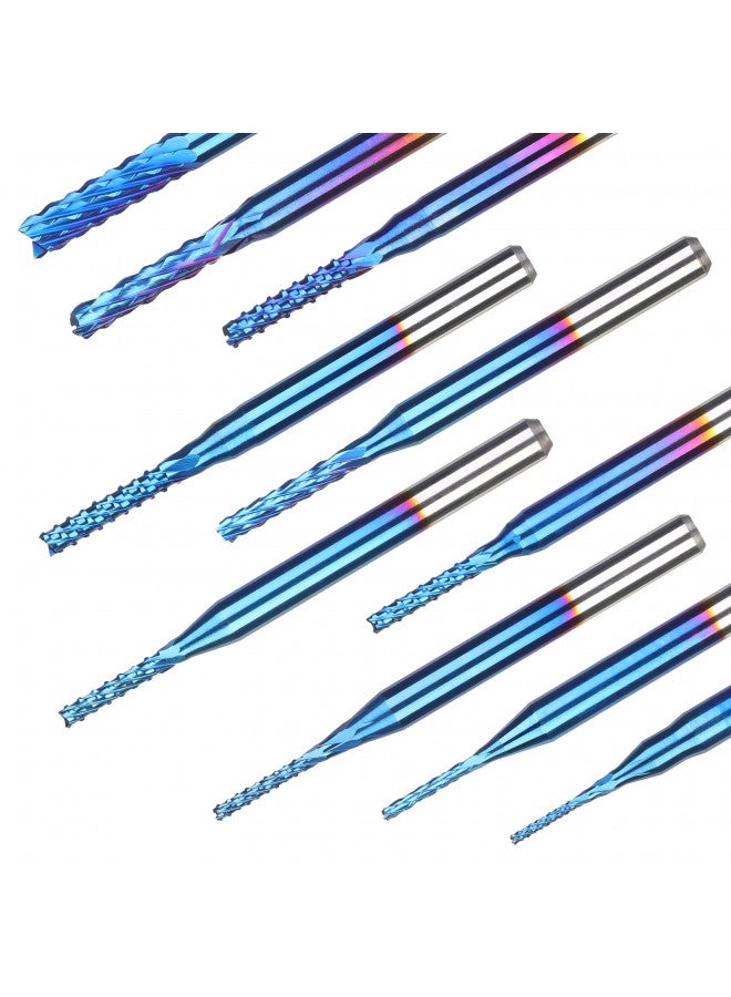 SainSmart SainSmart Genmitsu 10Pcs Nano Blue Coat End Mill CNC Router Bits, 0.8-3mm, 1/8" Shank - Image 3