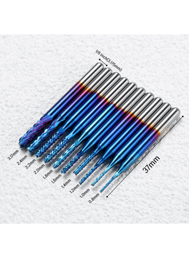 SainSmart SainSmart Genmitsu 10Pcs Nano Blue Coat End Mill CNC Router Bits, 0.8-3mm, 1/8" Shank - Image 1