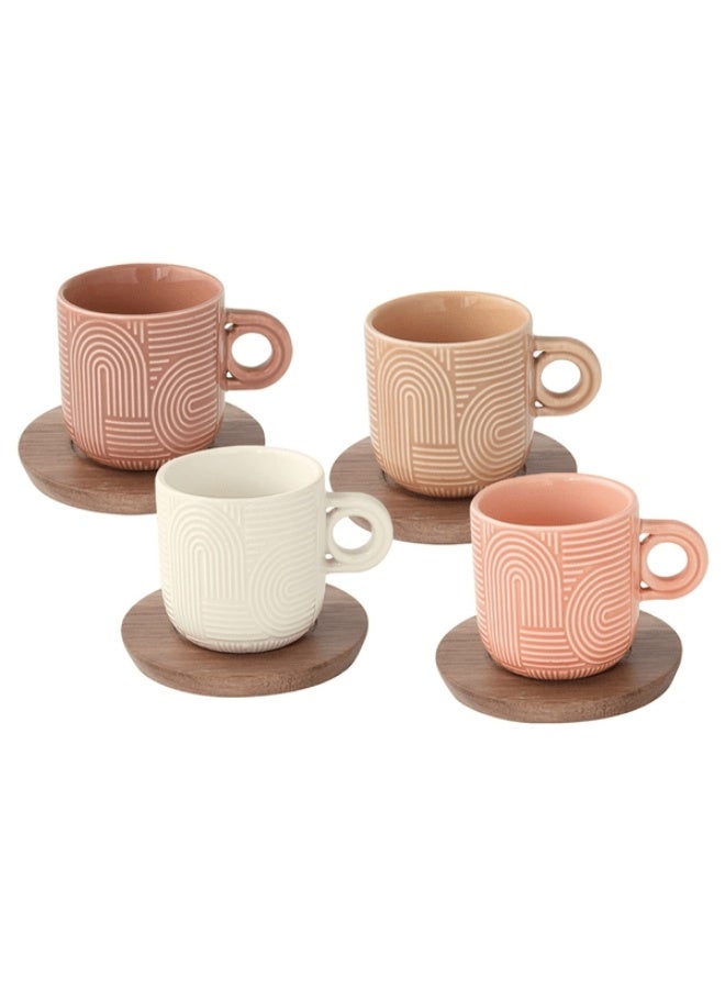 Easy Life 4-Piece Take a Loop Dishwasher Safe Cup and Saucer Set Multicolor 110ml - Image 1