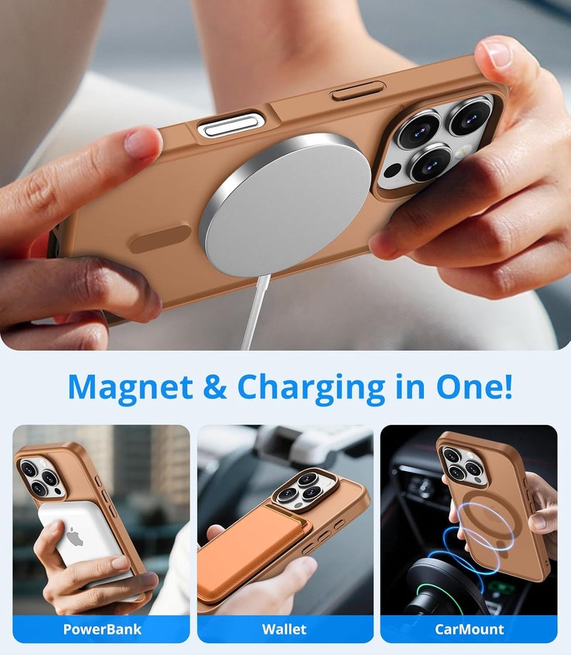 Vansdon Magnetic for iPhone 16 Pro Case with 1 Protective Glass, Compatible with Magsafe, Military Standard Drop Protection, Translucent Matte Back, Shockproof Mobile Phone Case, Coffee Brown - Image 3