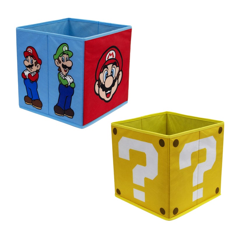 Character World Nintendo Super Mario Officially Licensed Storage Boxes  2 pack Foldable Storage Cubes Faces Design with Mario and Luigi  Perfect For Organising Childrens Room Kids Playroom 30 x 30cm