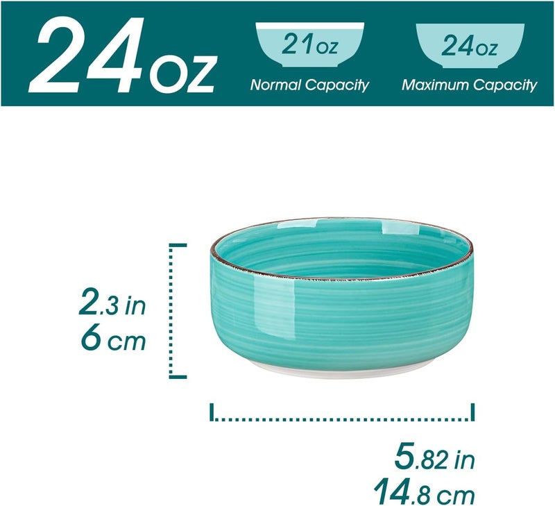 vancasso Bonita Cereal Bowls Set of 6 24 Oz Ceramic Bowls for Kitchen Dishwasher  Microwave Safe Bowls for Soup Cereal Dessert Fruit Blue Colored Bowl Set - Image 2