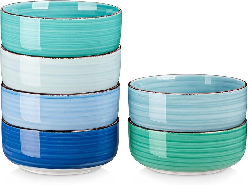 vancasso Bonita Cereal Bowls Set of 6 24 Oz Ceramic Bowls for Kitchen Dishwasher  Microwave Safe Bowls for Soup Cereal Dessert Fruit Blue Colored Bowl Set - Image 1