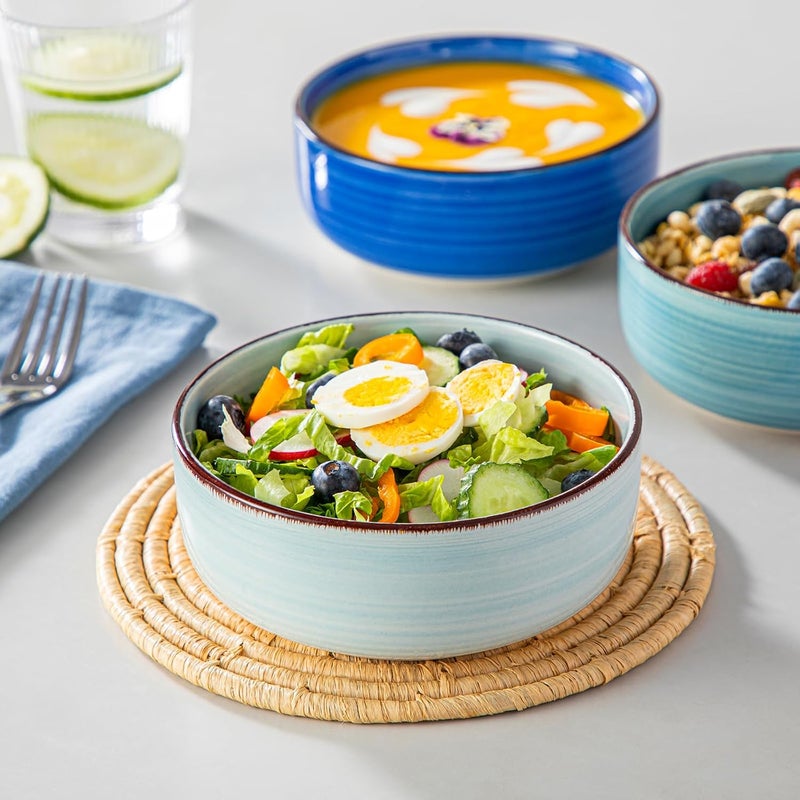 vancasso Bonita Cereal Bowls Set of 6 24 Oz Ceramic Bowls for Kitchen Dishwasher  Microwave Safe Bowls for Soup Cereal Dessert Fruit Blue Colored Bowl Set - Image 5