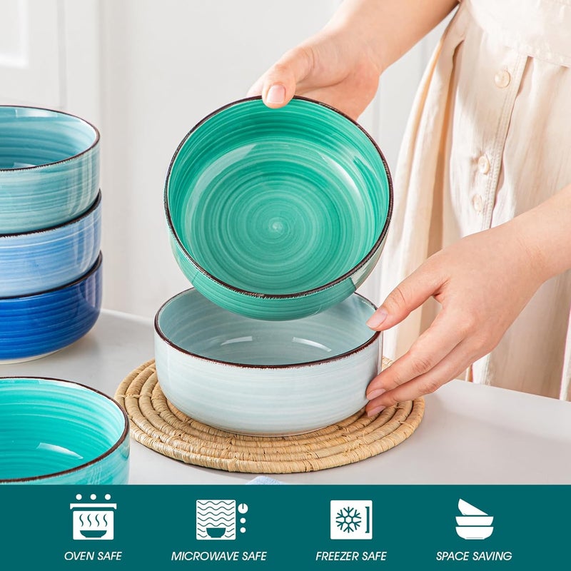 vancasso Bonita Cereal Bowls Set of 6 24 Oz Ceramic Bowls for Kitchen Dishwasher  Microwave Safe Bowls for Soup Cereal Dessert Fruit Blue Colored Bowl Set - Image 4