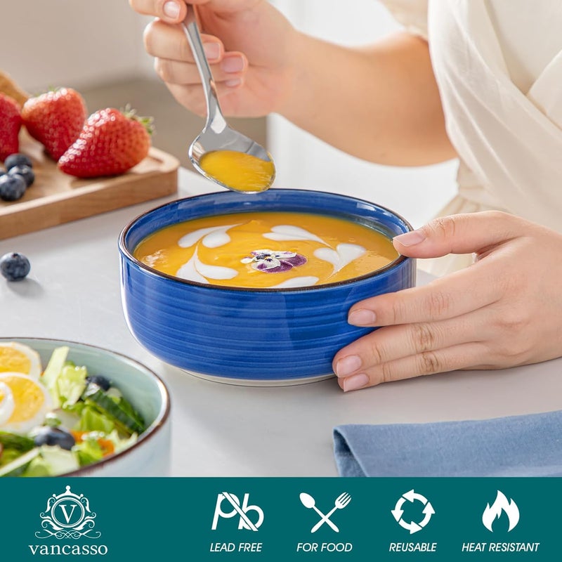 vancasso Bonita Cereal Bowls Set of 6 24 Oz Ceramic Bowls for Kitchen Dishwasher  Microwave Safe Bowls for Soup Cereal Dessert Fruit Blue Colored Bowl Set - Image 3