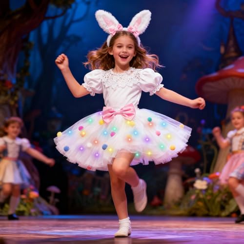 PinkSheep Girls Bunny Costume SetLed Light Up Girls Tutu Skirt With Bunny Ears Headband Bow Tie Accessories Kids School Party Outfit Animal Costumes Halloween Dress Up Cosplay Birthday Gifts - Image 5