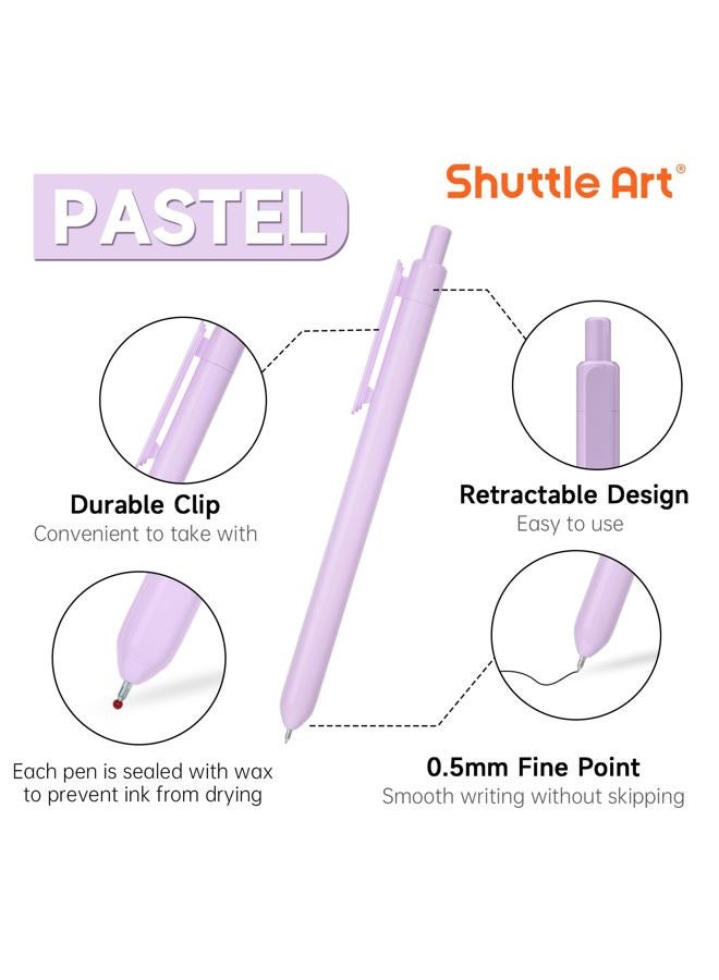Shuttle Art Retractable Black Gel Pens Set, 15 Pack 0.5mm Black Ink Pastel Gel Ink Pens, Fine Point Rollerball Cute Pens for Women Students Writing Journaling Taking Notes School Office Supplies - Image 2