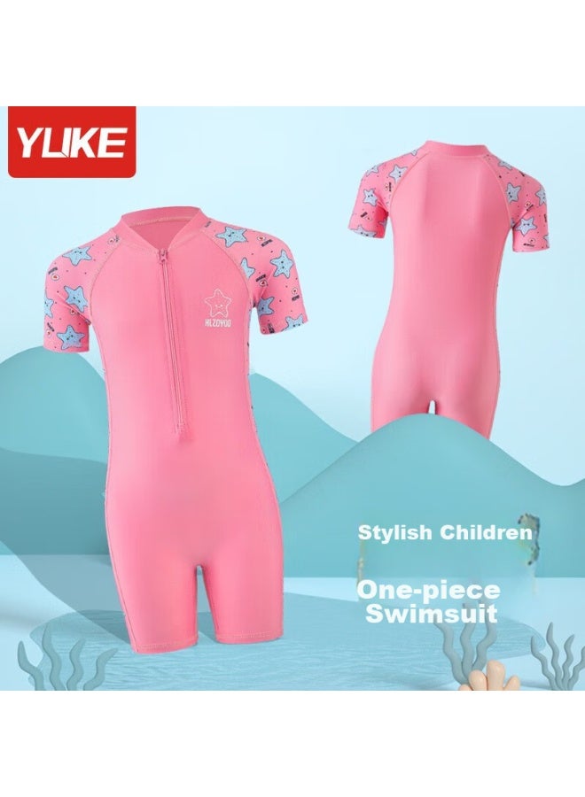 Yuke Conservative One-piece Swimsuit For Women With Swim Cap, Towel, And Water Gun, Pink Star Pattern, Size 5xl, With Chest Pads - Image 1