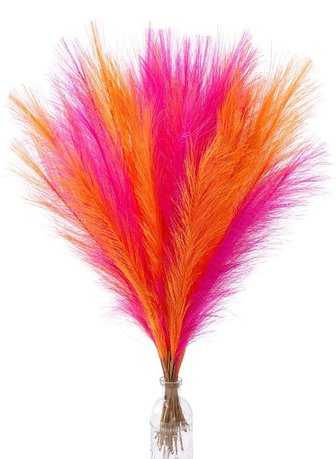 Alecono Pampas Grass 17in 𝟯𝟬𝙋𝙘𝙨, Orange and Hot Pink Artificial Faux Fluffy Pampas Grass Decor for Home Wedding Centerpieces Party - Image 1