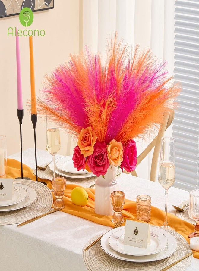 Alecono Pampas Grass 17in 𝟯𝟬𝙋𝙘𝙨, Orange and Hot Pink Artificial Faux Fluffy Pampas Grass Decor for Home Wedding Centerpieces Party - Image 3