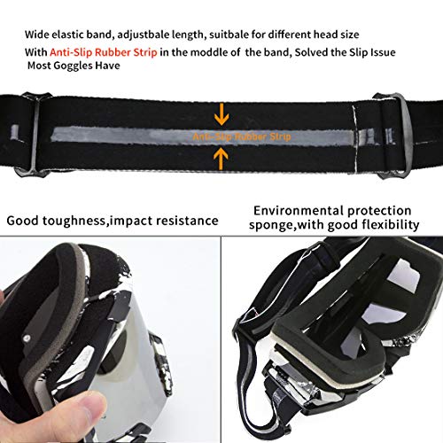 ZDATT Motocross Goggles Dirtbike ATV Motorcycle Anti-UV Motorbike Ski Goggles Anti-Slip Strap Nose Cover Fit Glasses & Helmet - Image 3