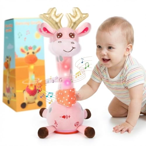 JISON21 Dancing Giraffe Musical Plush Toy Recording Repeating Talking Giraffe Baby Toy for 612 Months Interactive Singing Stuffed Animal Birthday Gift for Grandkids Infants ToddlersPink - Image 1