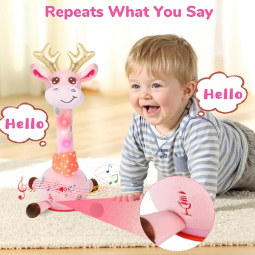 JISON21 Dancing Giraffe Musical Plush Toy Recording Repeating Talking Giraffe Baby Toy for 612 Months Interactive Singing Stuffed Animal Birthday Gift for Grandkids Infants ToddlersPink - Image 5