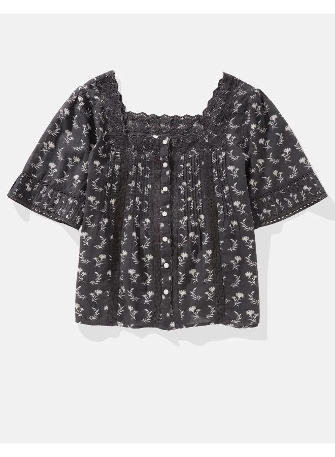 امريكان ايجل AE Square Neck Button-Up Blouse