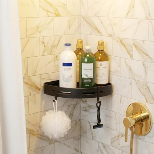 DEW MAT Plastic Bathroom Accessories Set/Bathroom Organiser Without Drill/Bathroom Shelves/Corner Bathroom Shelf/Corner Shelf for Kitchen Wall Mounted Sticky Corner Shelf for Wall(8.5 INCH,1 Piece). - Image 1