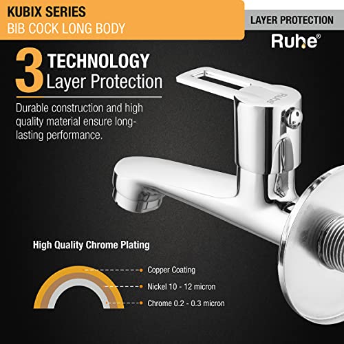 Ruhe® Kubix Bib Cock Brass Faucet | Bib Tap for Bathrooms, Washing Areas, Gardens | Faucet with Chrome Finish - Image 4