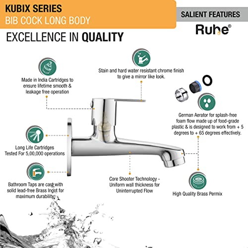Ruhe® Kubix Bib Cock Brass Faucet | Bib Tap for Bathrooms, Washing Areas, Gardens | Faucet with Chrome Finish - Image 5