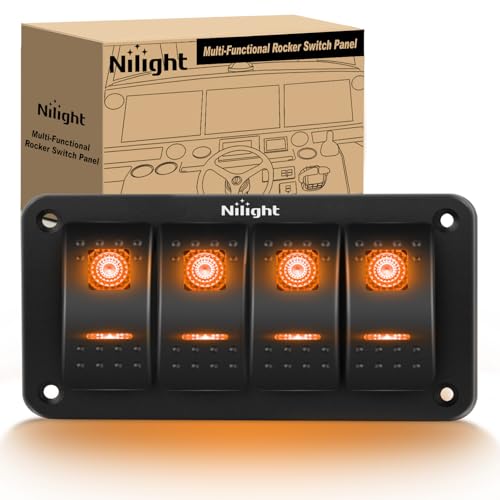 Nilight 4 Gang Rocker Switch Panel with Orange LED Light 5 Pin On Off PreWired Aluminum Toggle Switches Waterproof for 12V24V Cars Marine Boats ATVs Trailers RV Trucks - Image 1