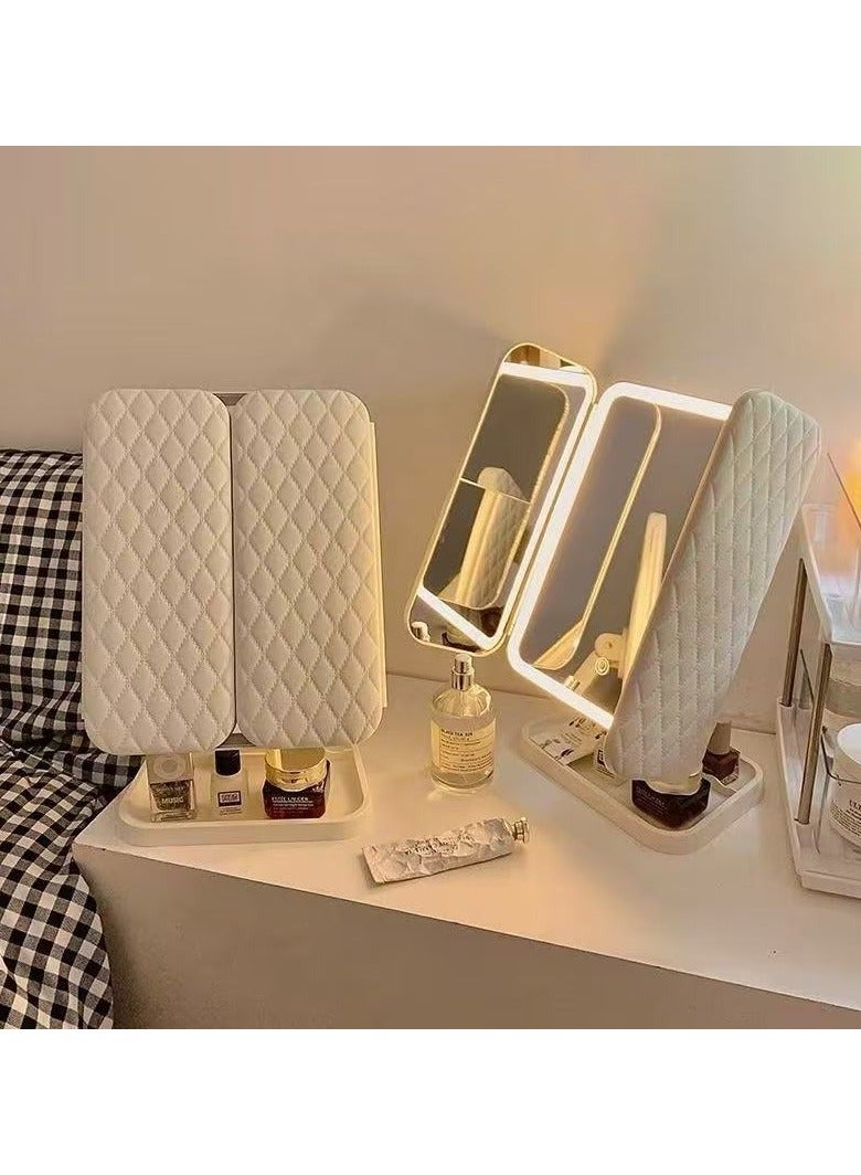 general LED Desktop Makeup Mirror with Lights Three-Fold Magnifying Rotatable Mirror for Bedroom Vanity - Image 4