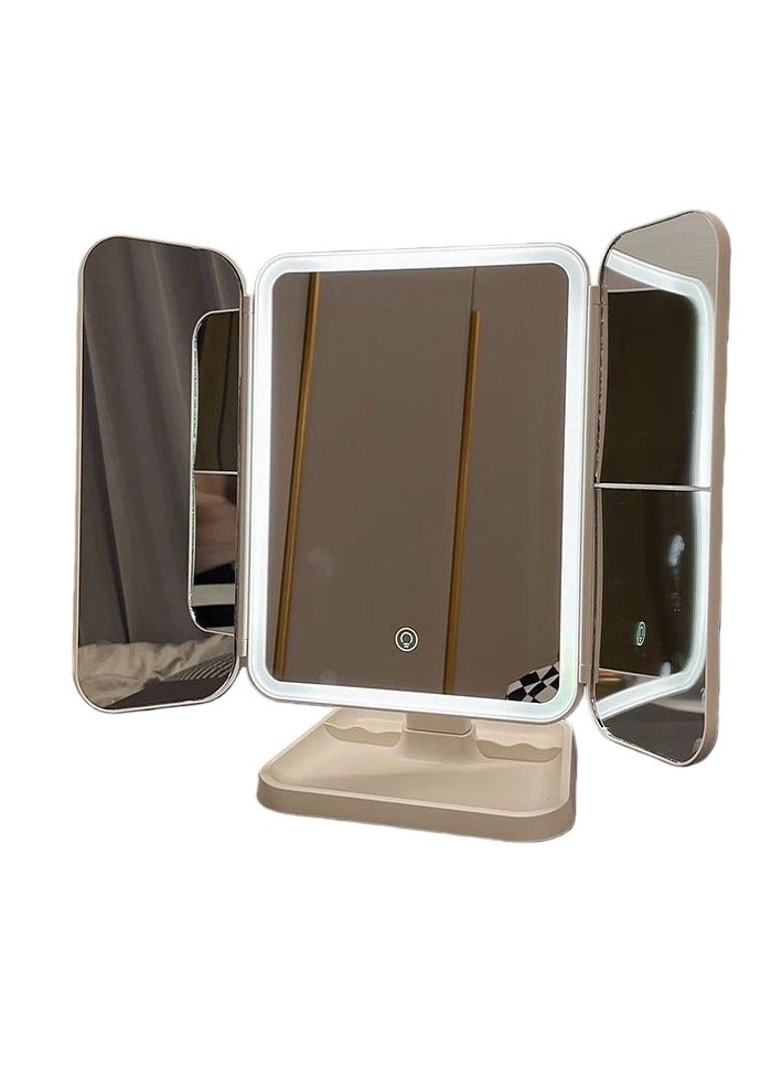 general LED Desktop Makeup Mirror with Lights Three-Fold Magnifying Rotatable Mirror for Bedroom Vanity - Image 1
